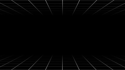 Abstract 3D white perspective grid line floor and ceiling frame on black background for dynamic technology modern sci-fi cyber space banner © New Graphic Motion