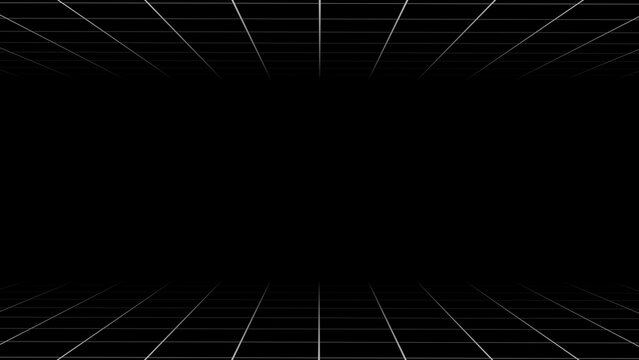 Abstract 3D white perspective grid line floor and ceiling frame on black background for dynamic technology modern sci-fi cyber space banner