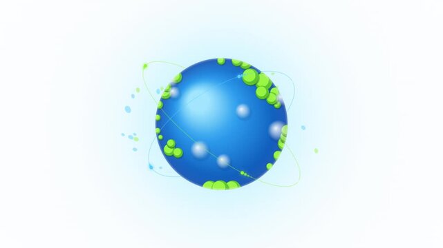 Abstract rotating earth with green particles and orbits.