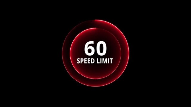 Dynamic road speed limit 60 graphic with futuristic blue neon glow effect on a black background for presentations and technology. Road speed limit 60 mph sign board,circle neon line template