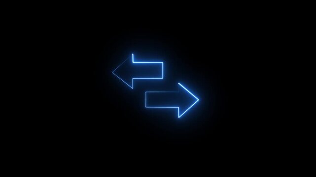direction left right 2 arrow icon animation glowing neon red and blue color road sign information traffic signal moving road side sign symbol on black background .4k viedo animation .