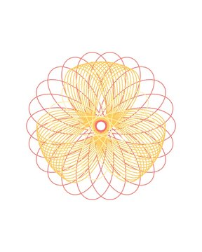 pattern guilloche square Intricate Geometric Mandala Pattern with Yellow and Red Swirls and Petals on White Background