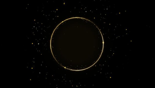 Golden circle frame with glowing dust particles on black