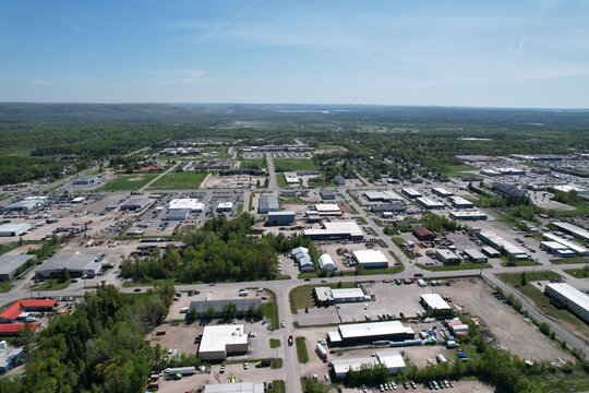 Aerial drone Sault Ste. Marie warehouses industrial park