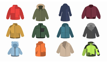 Cute Winter Jackets and Coats Cartoon Clothing Vector Collection © MdNayeem