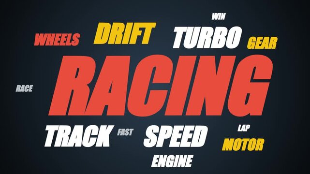 High speed racing typography animation with dynamic layout transitions.