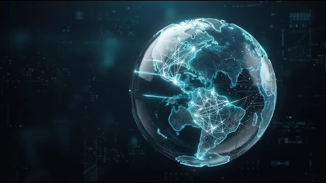 4K Glass Earth Digital Network Global Tech Motion Loop