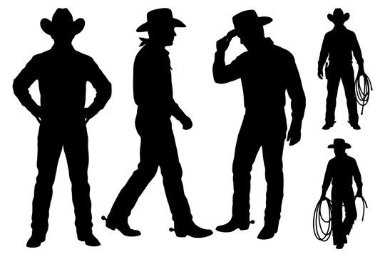 Silhouette collection of cowboy figures in various poses.
