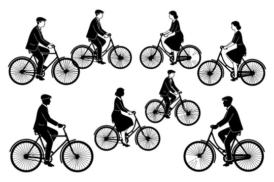 Silhouettes of adults riding bicycles in various poses.