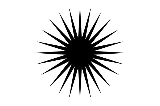Black sunburst shape on white background artwork.