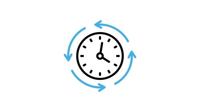 Clock history icon animation. Time with arrow animated video for schedule, productivity, timer, countdown, deadline, business management. Motion graphics with alpha channel