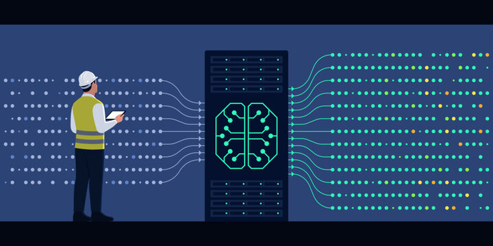 Engineer analyzing and monitoring a LLM model: artificial intelligence and data concept