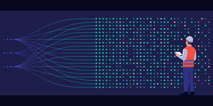 Engineer analyzing and monitoring a LLM model: artificial intelligence and data concept