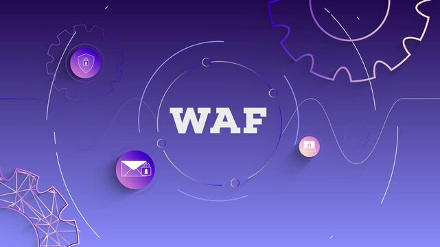 Infographic WAF Typography with Business Icons, Tech Elements Abstract Background