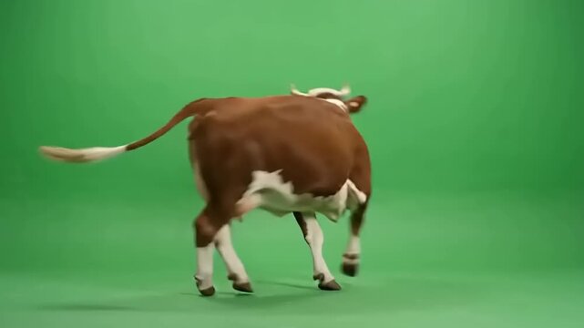 Energetic farm animal performs joyful prance on a green screen, ideal for dynamic Animal Dance Green Screen animation projects