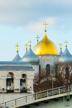 Domes of St Sophia cathedral in Veliky Novgorod Russia, autumn view