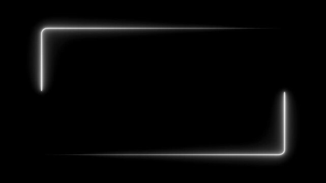 White Neon Corner Frame with Glowing Edges and Rounded Geometric Outline on a Pure Black Background for Minimal Digital Graphic and Interface Design
