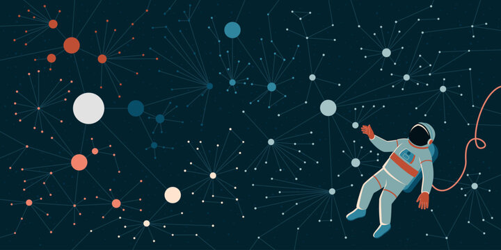 Astronaut exploring neural networks and AI models in the space