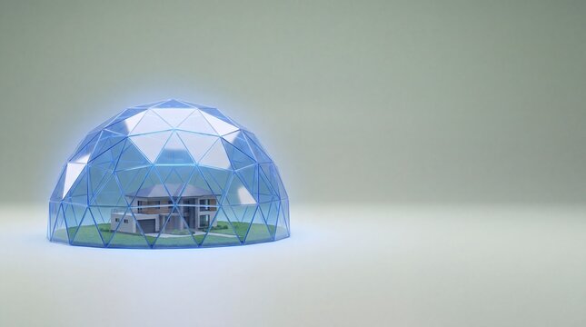 Commercial 3D e-commerce sale promotion banner for security shield dome with copy space