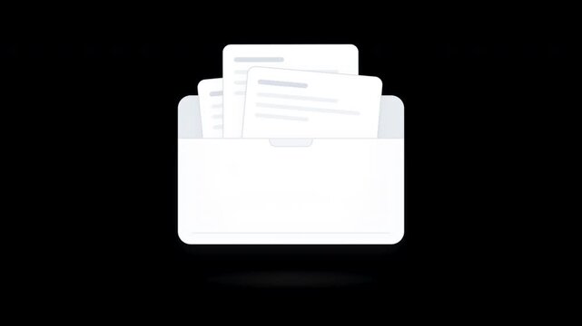 Minimalist white document folder icon rotating in a loop. 4K Alpha Channel