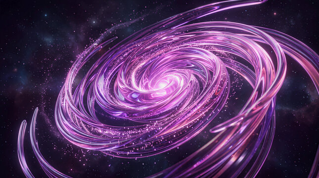 Abstract glowing purple cosmic energy vortex in deep space galaxy