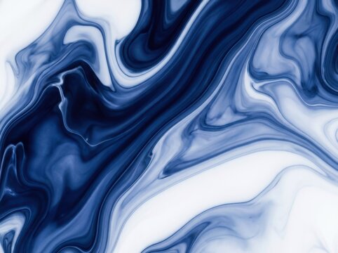 Elegant Flowing Dark Blue And White Marble Liquid Abstract Fluid Art Pattern