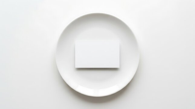 Blank white business card resting on a clean dinner plate