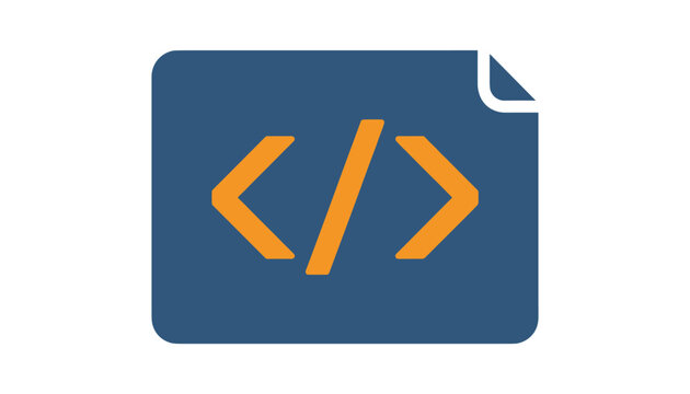 Blue digital document icon with orange coding tag inside representing software development and programming files.