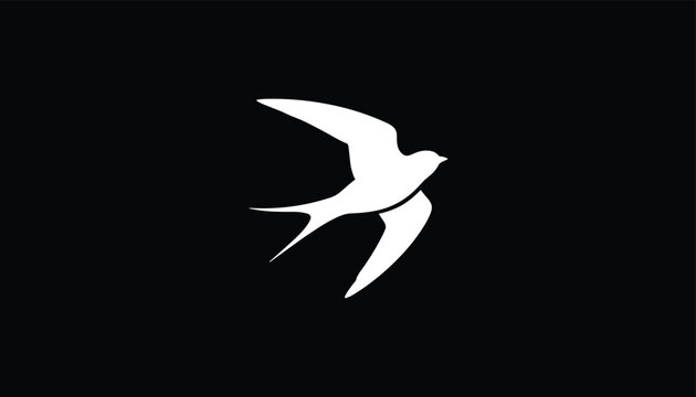 Elegant white silhouette of a swallow bird flying gracefully against a contrasting solid black background.