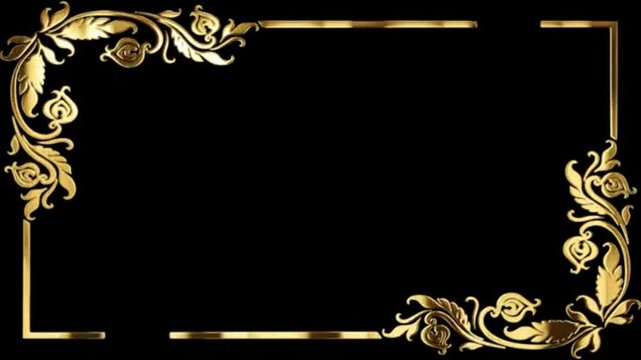 Elegant Gold Floral Border Frame on Black Background Luxury Vintage Ornament Design