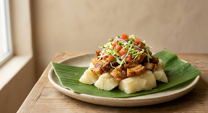 Nicaraguan Vigor&oacute;n with Yuca Chicharr&oacute;n and Cabbage Slaw