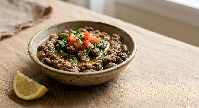 Egyptian Ful Medames Fava Beans with Lemon and Parsley