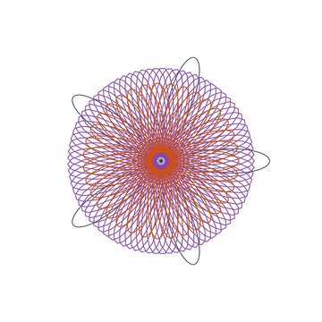 pattern guilloche square Intricate geometric spirograph design with vibrant purple and orange lines on white background