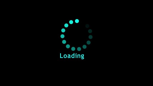 Classic preloader loading animation spinner icon with text on dark background motion graphic video element for web design, app interface, video buffering screen and system processing indicator.