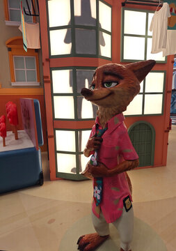 Shanghai,China-Dec.27th 2025: Nick Wilde statue from Disney's Zootopia in shopping mall