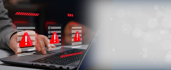 Cybersecurity, data protection. Document hack alert warning, , and online threats in modern communication systems  © Businesszon