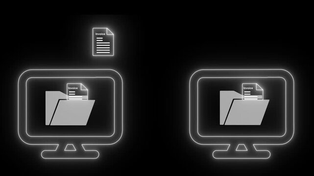 Secure document transfer between computers icons on transparent background. File sharing, cloud sync, and business communication systems. Motion graphics of file sharing concept animation