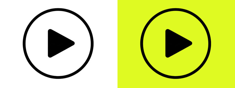 Black play button icons on white and yellow backgrounds