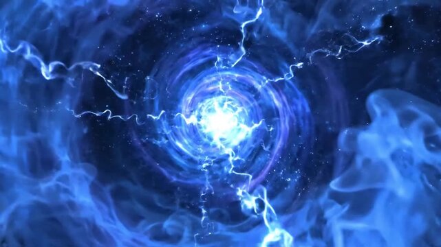 Cosmic portal with blue light energy swirling in deep space abstract sci-fi video footage.