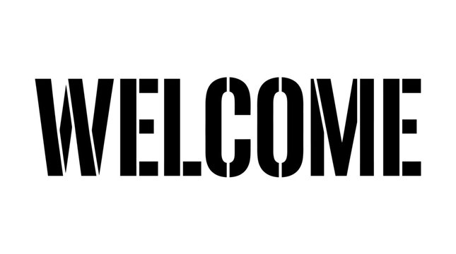 Bold black welcome text on white background in modern stencil typography design