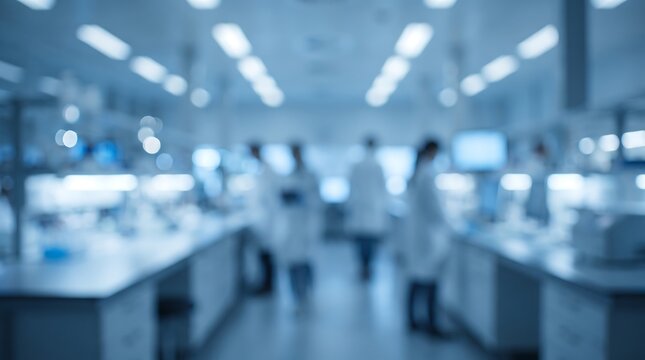 Blurred vision of innovative scientific research in a modern laboratory environment, highlighting the advancements in technology and collaborative scientific development