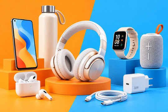 Colorful Headphones and Electronic Accessories Collection