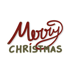 Hand drawn Merry Christmas lettering calligraphy, red and green festive typography isolated on white background⁠ © Ersha