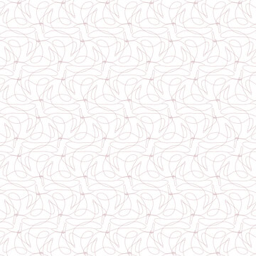 Abstract seamless pattern with delicate dusty pink wavy lines and loops on white background⁠