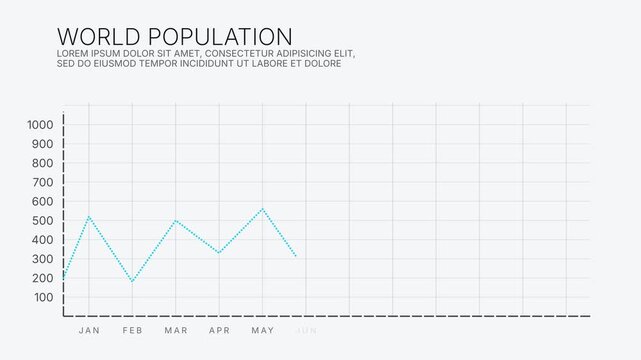 Cyan dotted line chart drawing across monthly grid on light background, statistics graph animation, clean data growth infographic for presentation