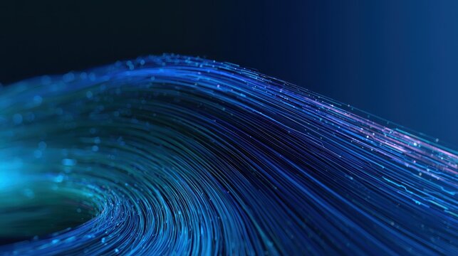 Abstract blue and teal swirling lines with tiny speckles flowing data concept