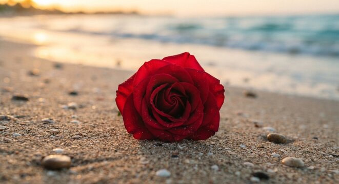 red rose on the beach