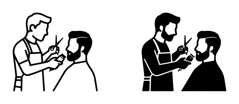Barber Haircut Icons, Professional Grooming Service, Men's Style, Clean Line Art and Silhouette Graphics