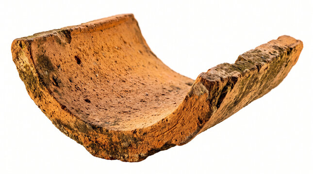 Aged Terracotta Clay Roof Tile Fragment Isolated On White Background