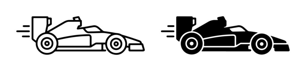 Obraz premium Formula 1 Racing Car Icons, Speeding Sports Vehicle Vector Graphics, Motorsport Competition Symbols, Fast Automobile Design Elements